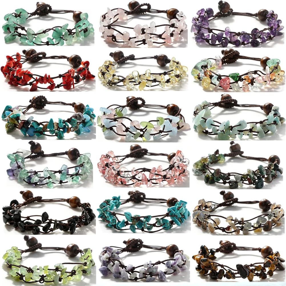 Irregular Natural Stone Bracelets Crystal Quartz Amethysts Gravel Chips Beads Bracelets Women Men Healing Chakra Jewelry Gifts