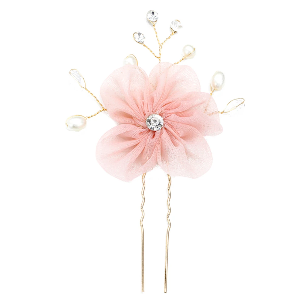 

Pearl Hairpin Yarn Flower Wedding Accessories Pink U Shaped Hairpin Clips Rhinestone Decorated Simple Design Hair Tools