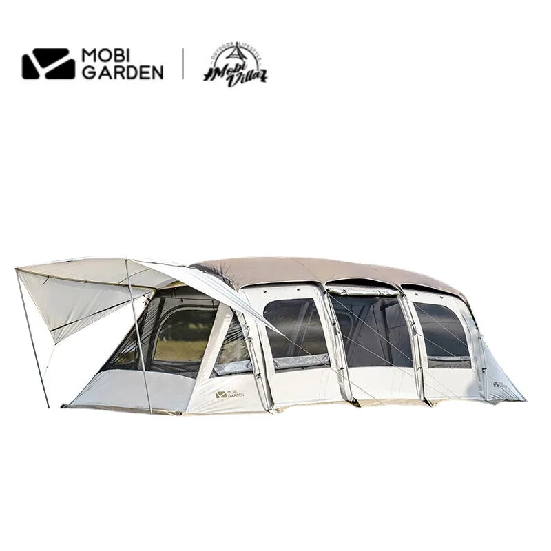 MOBI GARDEN Tent Camping Outdoor Camping Equipment Windproof and Rainproof Two Rooms One Hall Large Space Tunnel Tent LanSheng