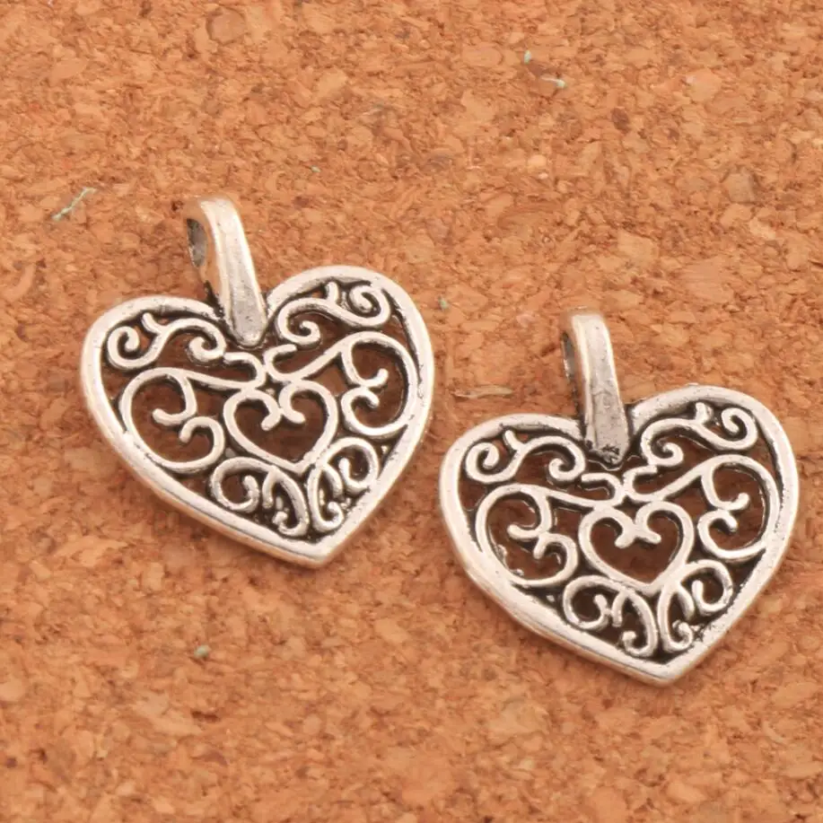 Filigree Heart Spacer Beads 14.5x14.5MM 50pcs Zinc Alloy Pendant For Making Bracelet And Necklace Lead And Nickel Free L1660