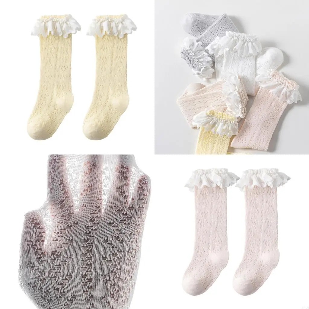 

Newborns Long Tube Socks 0-1-3 Years Girls Stockings Summer Thin Lace Fly Protective Mesh Breathable Socks A2UB