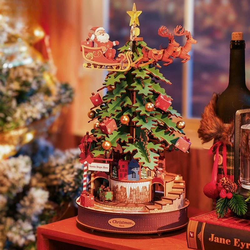 &R% Christmas Tree Music Box Diy Handmade Music Box Assembly Birthday Decoration Ornaments Present