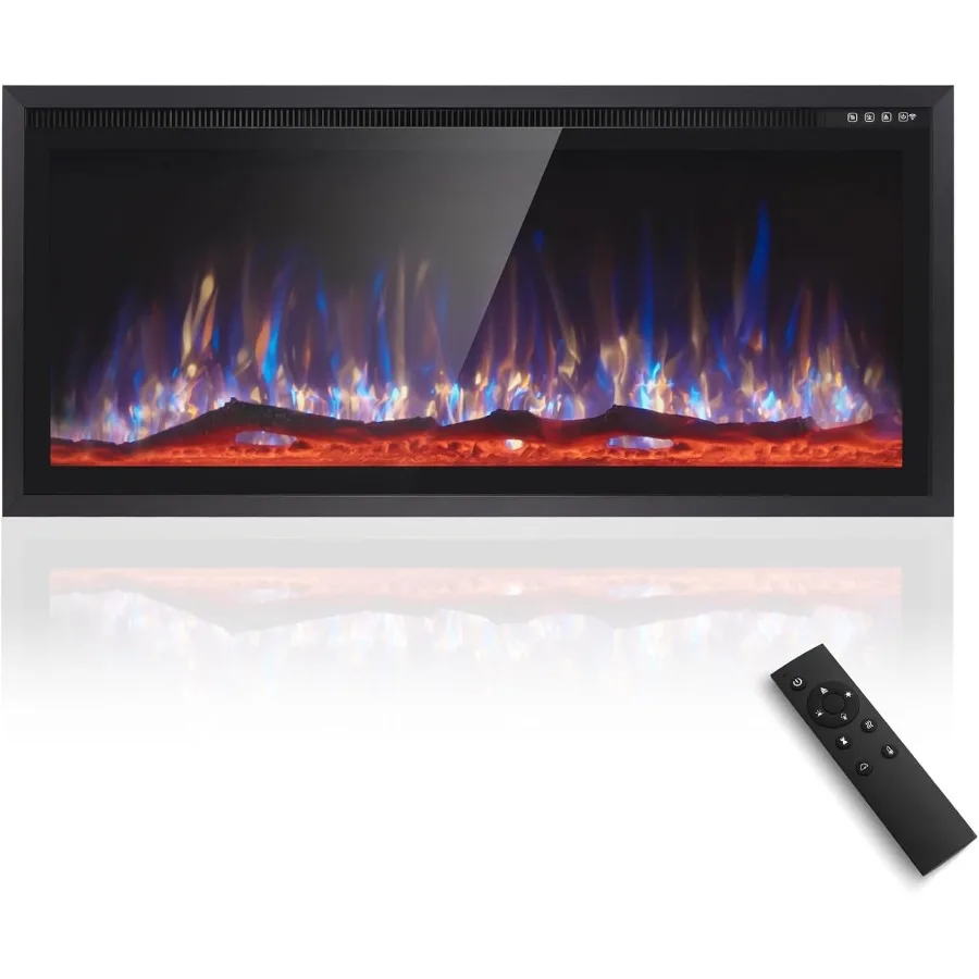 

Electric Fireplace 42 inch Wall Mounted with Remote Control Recessed Fire Place Heater Ultra Thin Slim for Indoor Use in Living