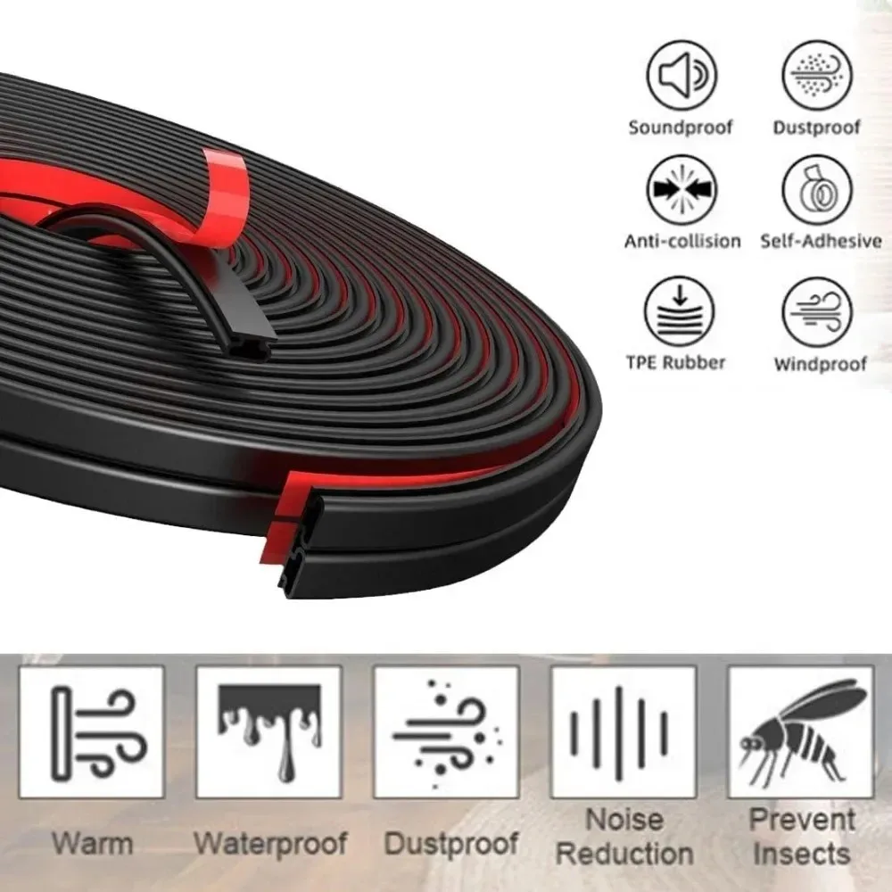 1 Roll Length 6M Rubber Seal, D-type Rubber Self-adhesive Window Seal, Door Frame and Gap Windproof Agent