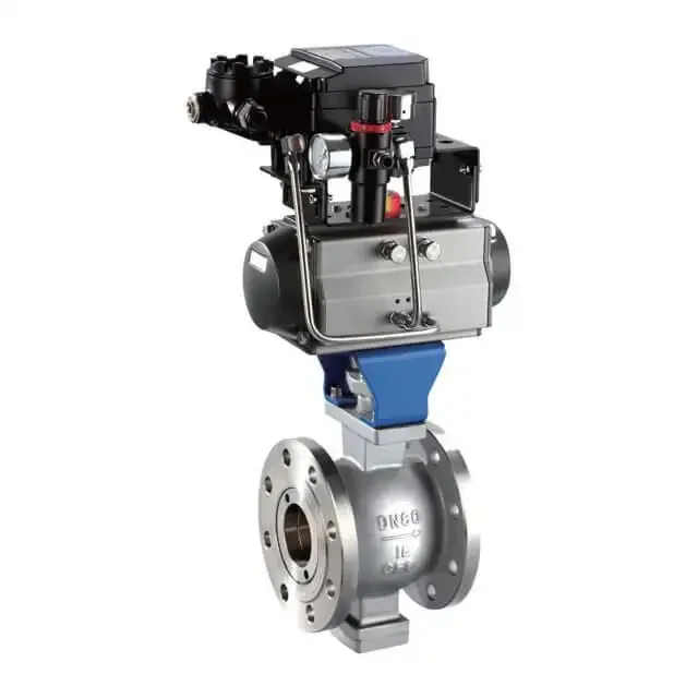 Electric flange v-port ball valve WCB 4-20 mA stainless steel v-section pneumatic control ball valve