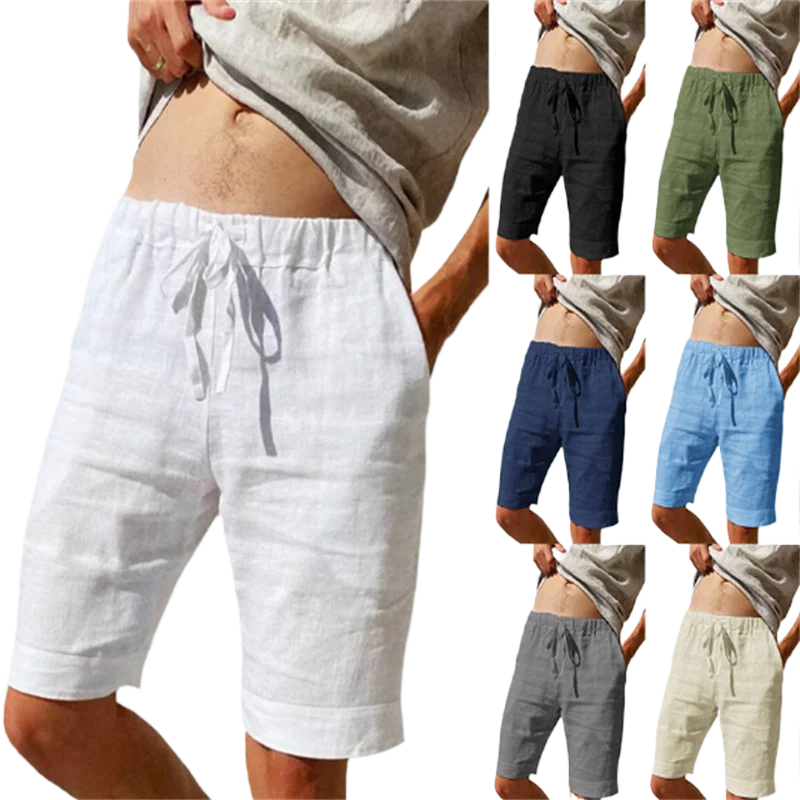 

Men's Cotton Linen Casual Shorts Elastic Waist Drawstring Loose Fit Breathable Lightweight Outdoor Summer Shorts