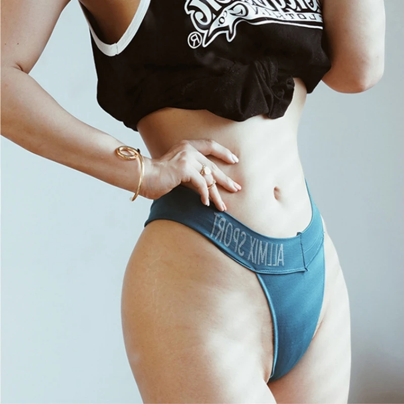 Elastic Wide Waistband Women\'s thong Solid Color Female Underwear Letter Print T-pants Temptation Lifting Buttocks G-string