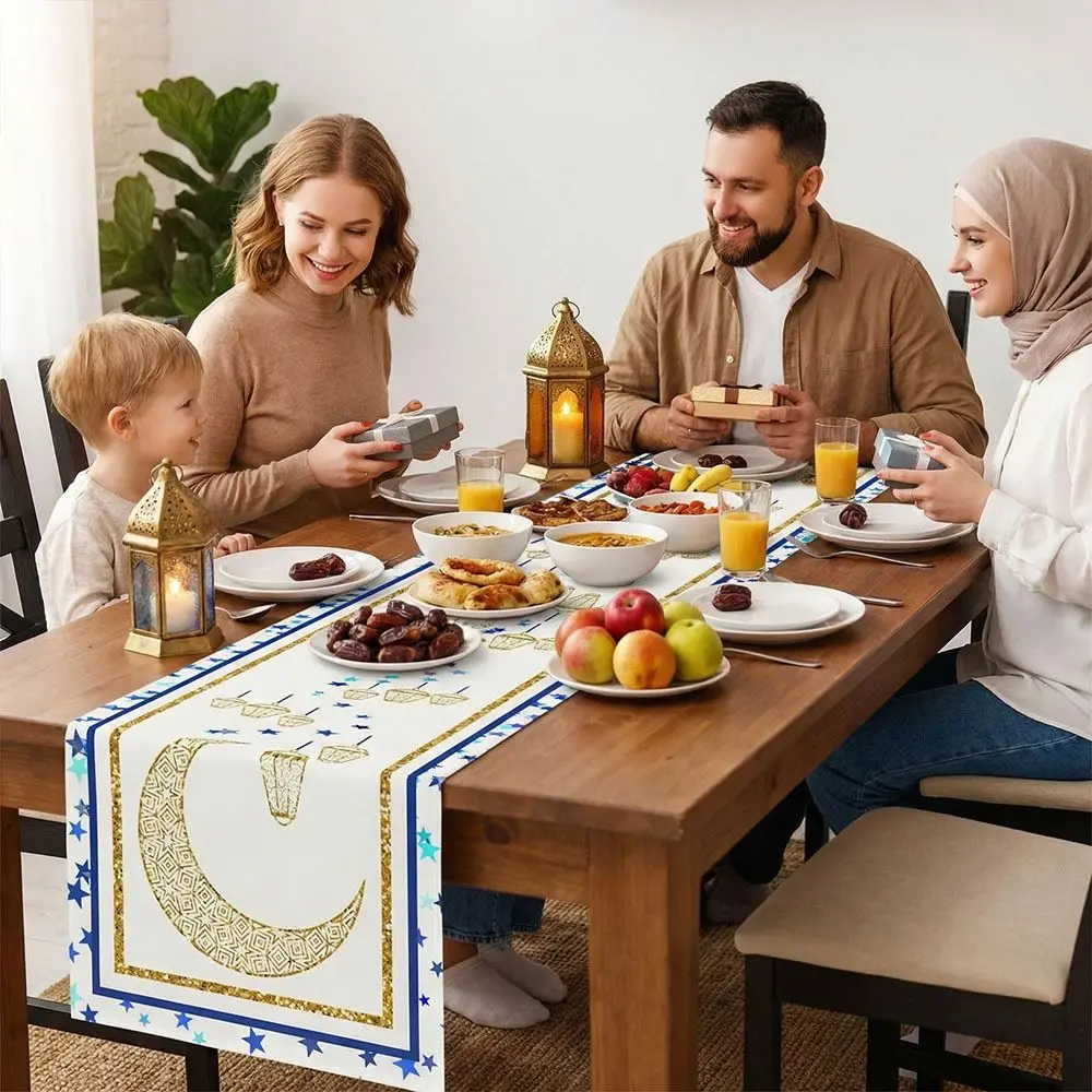 

Разноцветная скатерть-дорожка для стола на Ид Мубарак, 33*180 см, прямоугольная, для декора стола на Рамадан, с узорами Луна, Замок, Цветы