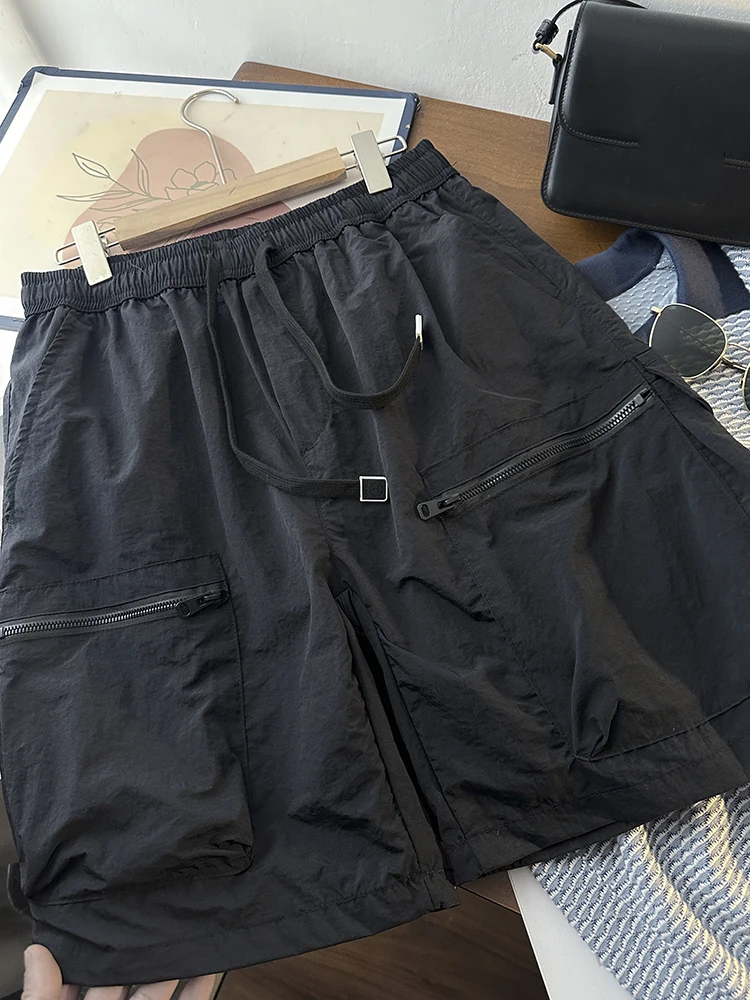 Couple Style Cargo Shorts Summer Elastic Waist Drawstring Pocket Wide Leg Shorts Quick Drying Thin Women Casual Half Pants