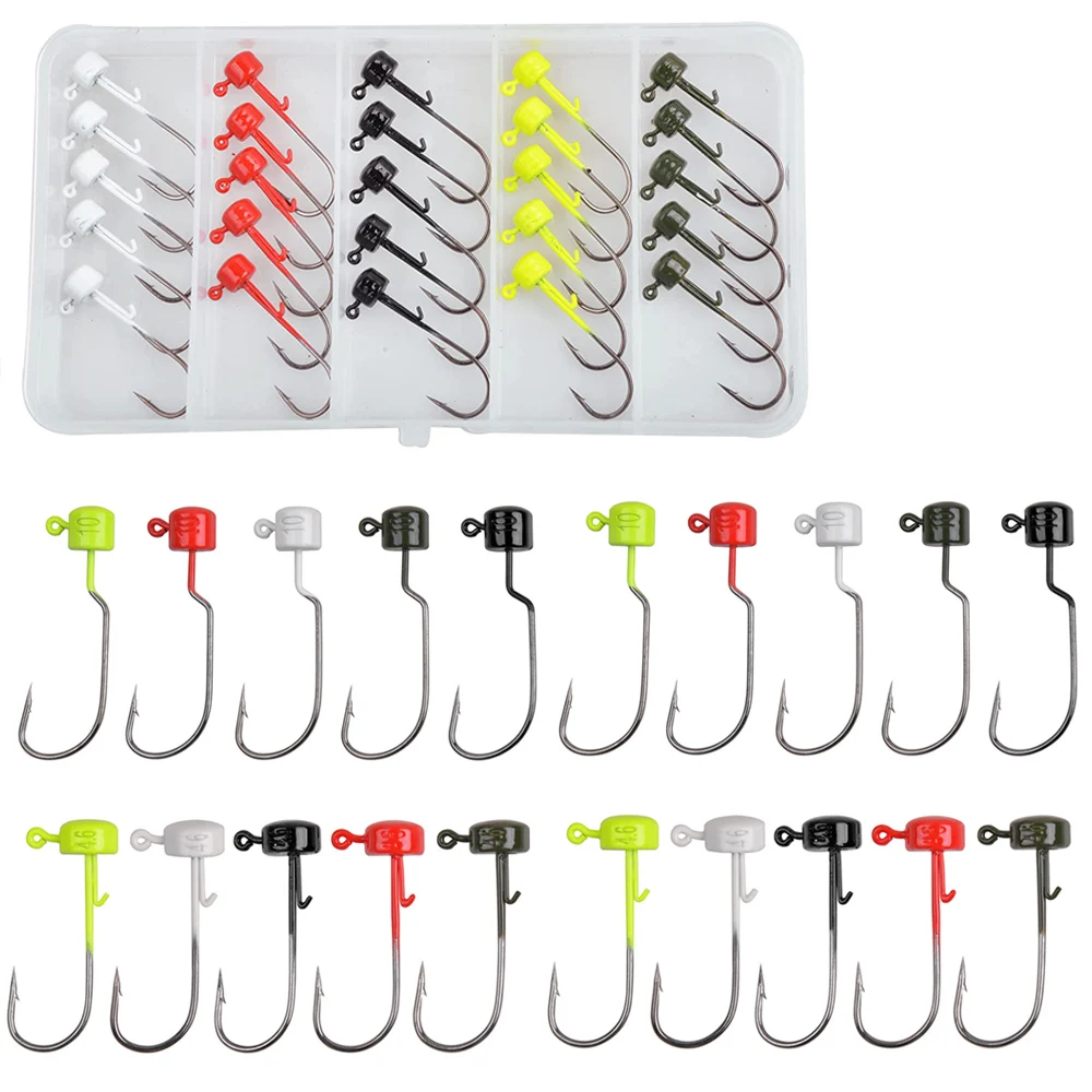 25Pcs Ned Rig Jig head Kits Finesse Jigs Mushroom Fishing hooks for Soft Worm bait Bass fishing Tackle 2.8g 3.5g 4.6g 7g 10g