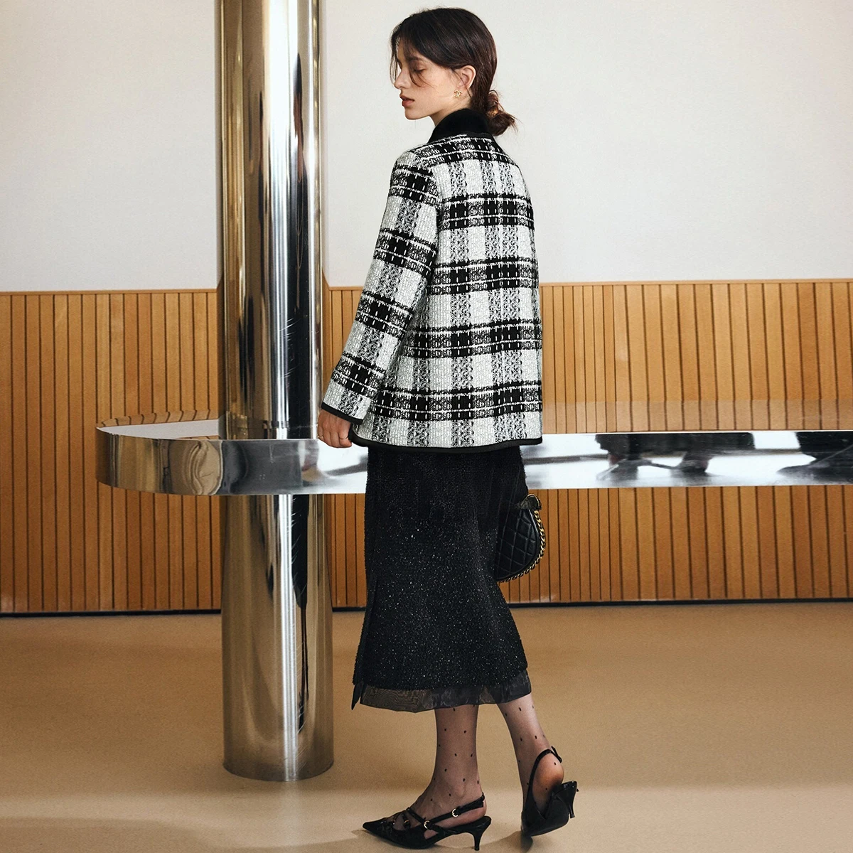 OLrain femmes mélanges vestes 2025 automne nouveau en hiver col en v manteaux élégant trajet ample Plaid vêtements d'extérieur femme G23DN65988