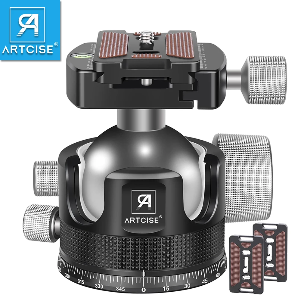 ARTCISE 44mm/55mm 로우 프로파일 삼각대 볼 헤드, DSLR 카메라 삼각대 모노포드 로드 40kg용 모든 금속 CNC 헤비 듀티 삼각대 헤드