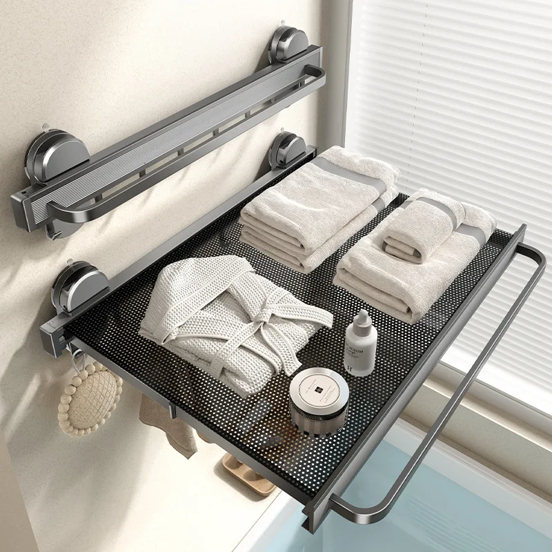 

Towel Rack No Drilling Bathroom Towel Bar Space Saving Wall Mounted Hidden Storage Aluminum Rustproof Towel Holder Towel Rack