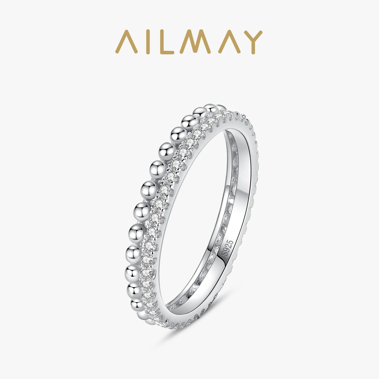 Ailmay 925 Sterling Silver Luxury Sparkling Clear Zircon Finger Ring For Women Classic Luxury Wedding Accessories Jewelry GIFT