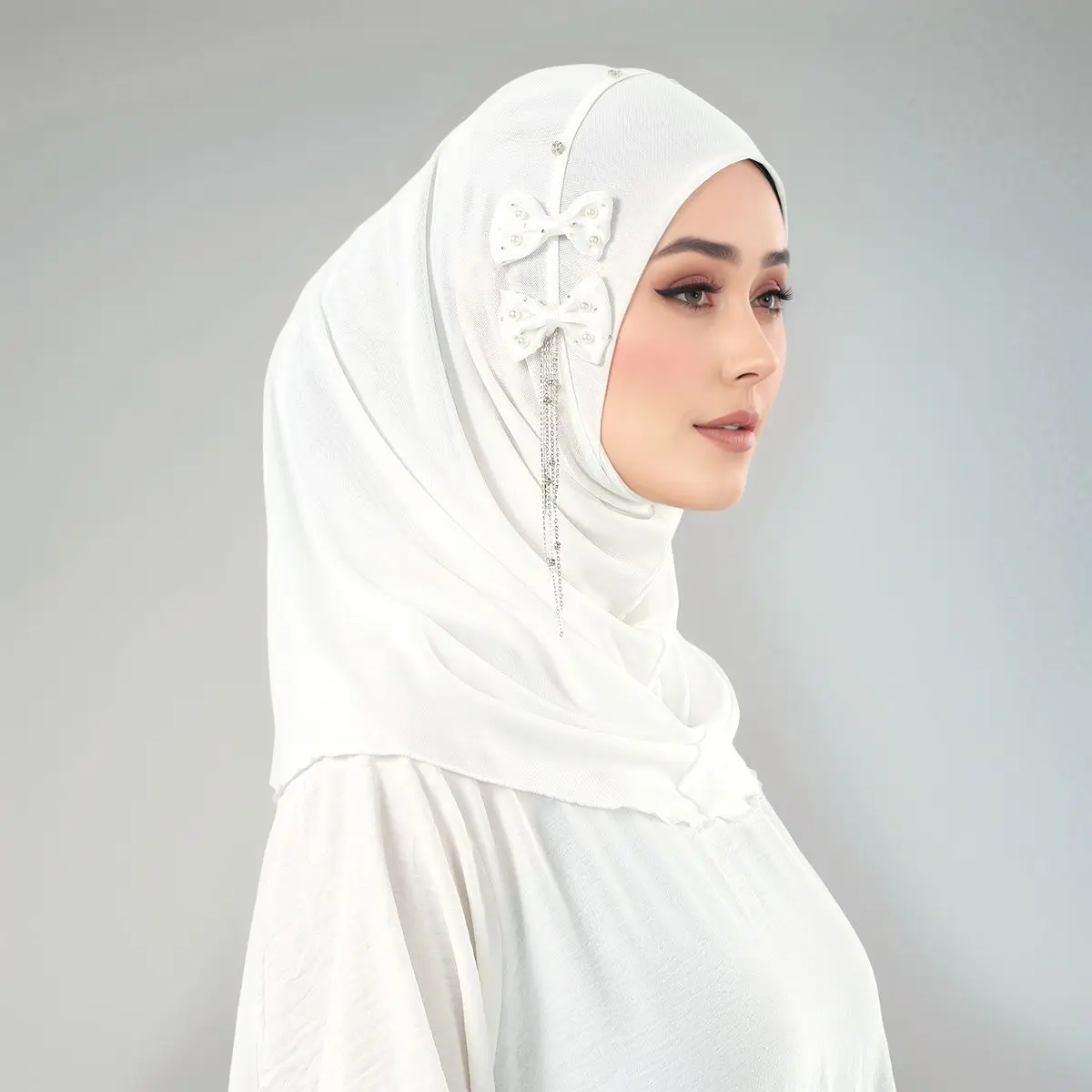 

New Muslim Instant Hijab Scarf Bow Rhinestone Chain For Women Long Scarves HeadWrap Shawl Bonnet Islamic Hijab Turbante Shawls