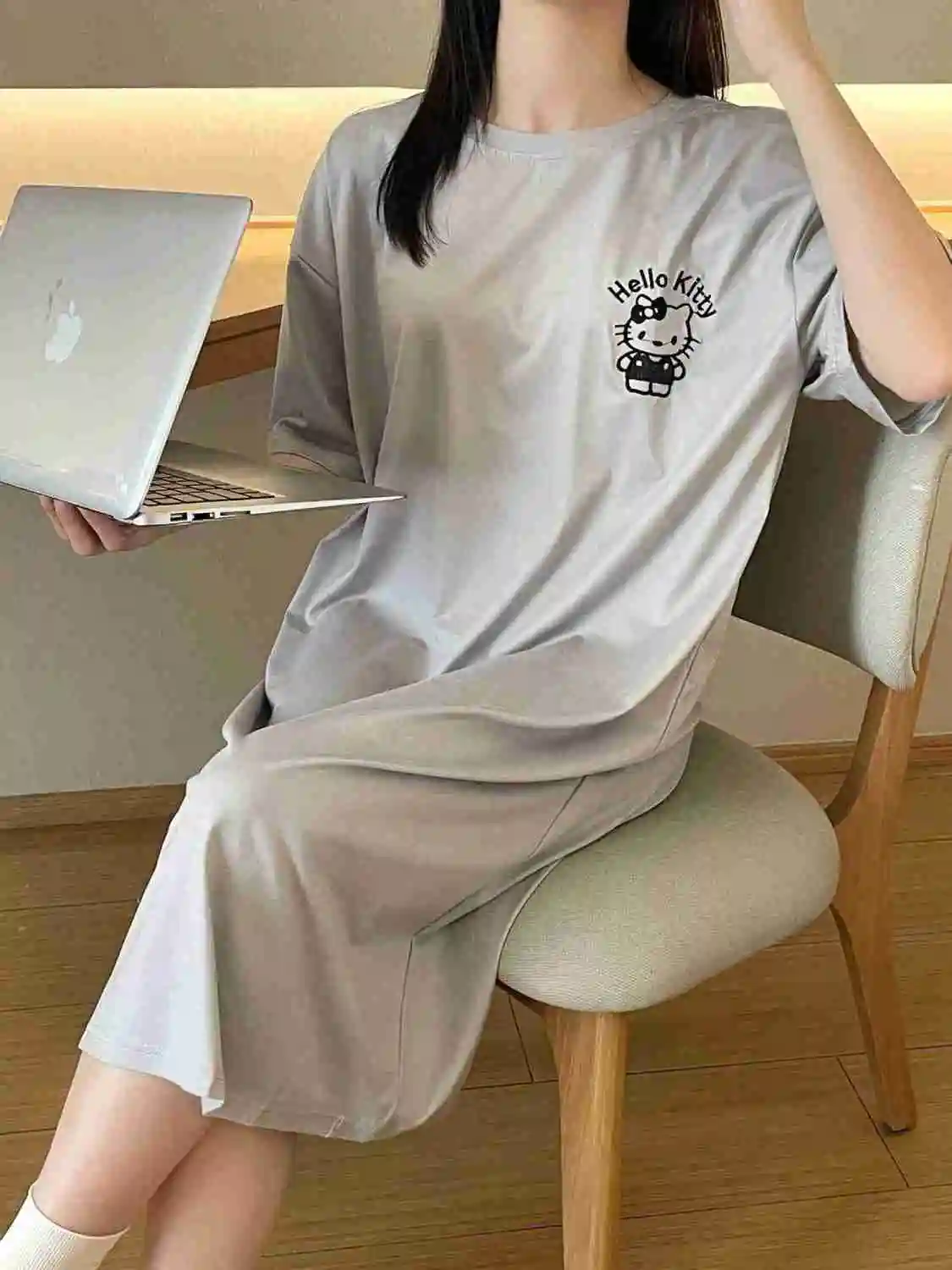 

Пижамное платье Sanrio Hello Kitty, женское платье для сна, ночная рубашка с короткими рукавами, длинные платья, одежда для сна, летняя домашняя одежда с круглым вырезом