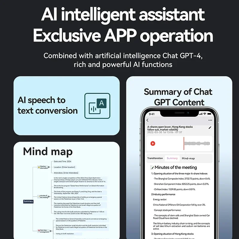 AI Voice Recorder APP Control AI Notetaking Device Transcribe & Summarization with ChatGPT Voice To Text Recorder Sound Recorder