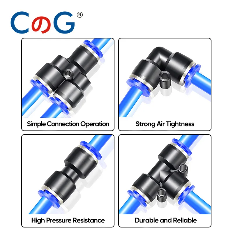 CG 60Pcs/Box Set Air Hose Connector 1/4 Inch OD PU+PE+PV+PY Air Pipe Tube Quick Release Pneumatic Push to Connect Fittings Kit