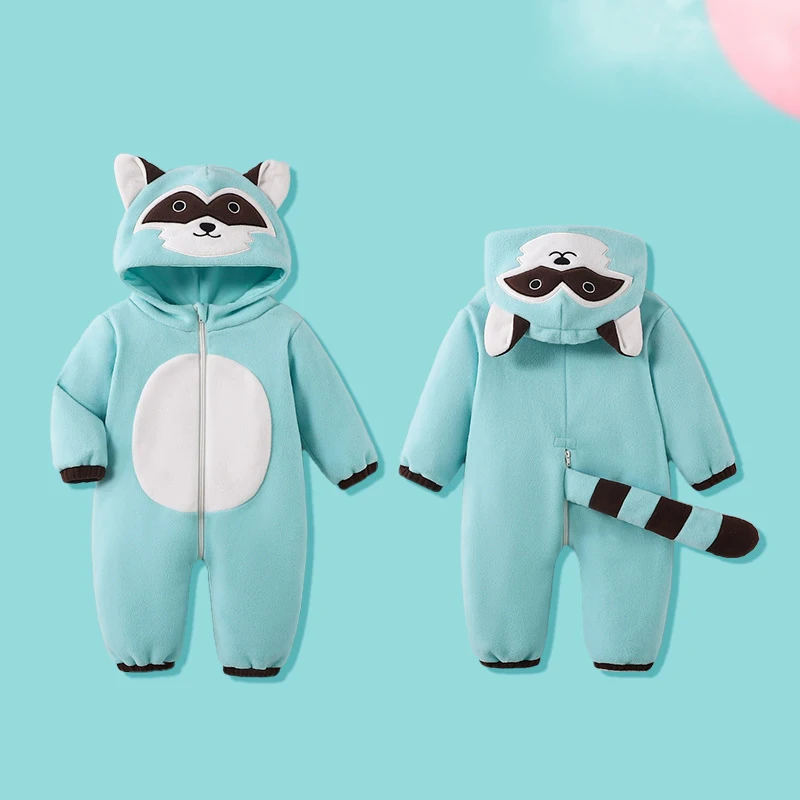 Halloween Baby Romper Winter Hooded Cotton Toddler Infant Clothes Overall Cartoon Raccoon Bodysuit Jumpsuit Costume For Kid Bebe