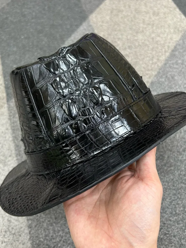 Autumn New Designer Mens Real Crocodile Leather Top Hat Gentlemen Formal Hat Sun Protect High Quality Real Leather Cap Accessory