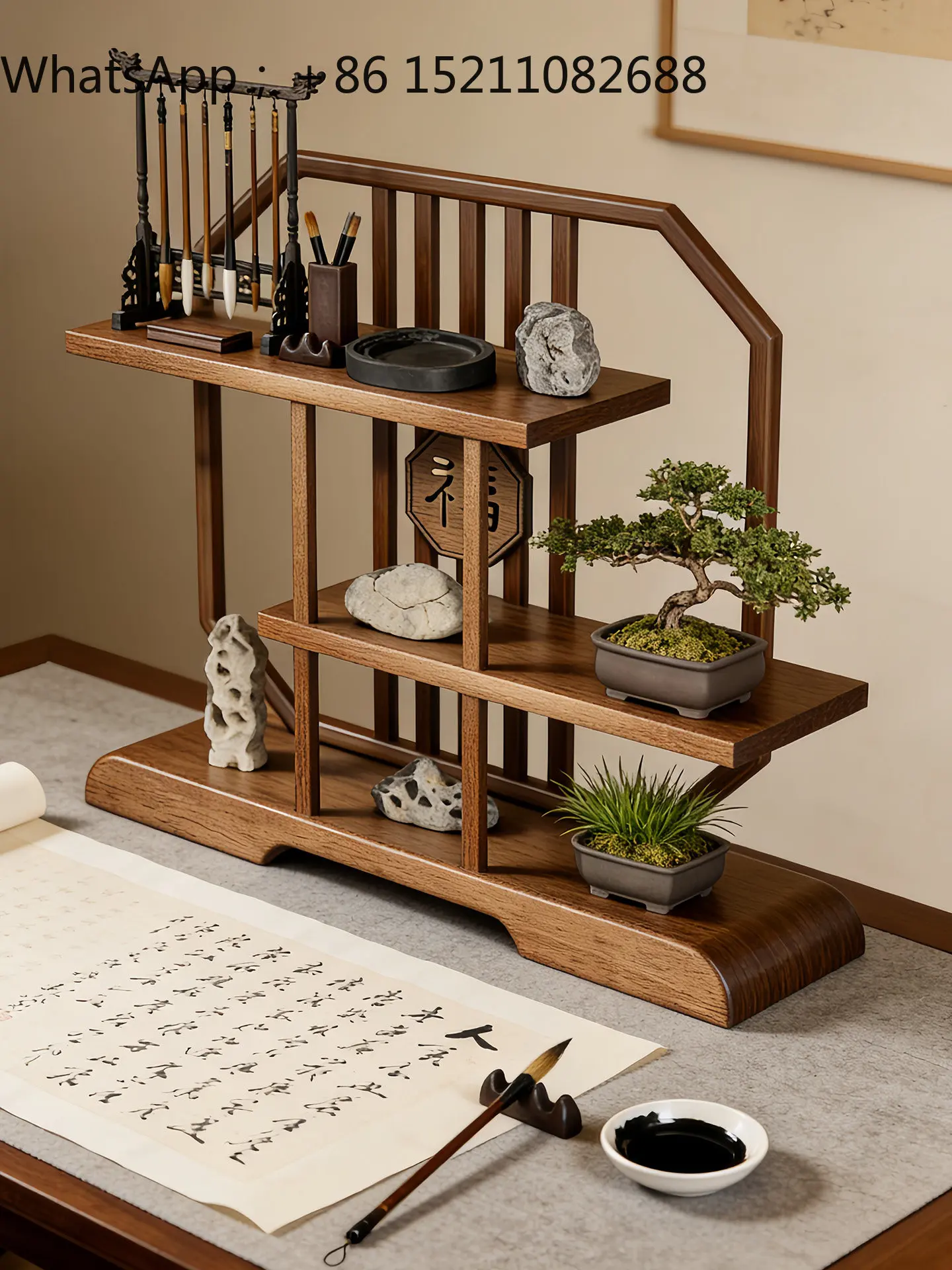 SCY Desktop Bogu Shelf Study Four Treasures Solid Wood Display Shelf Study Countertop Small Shelf
