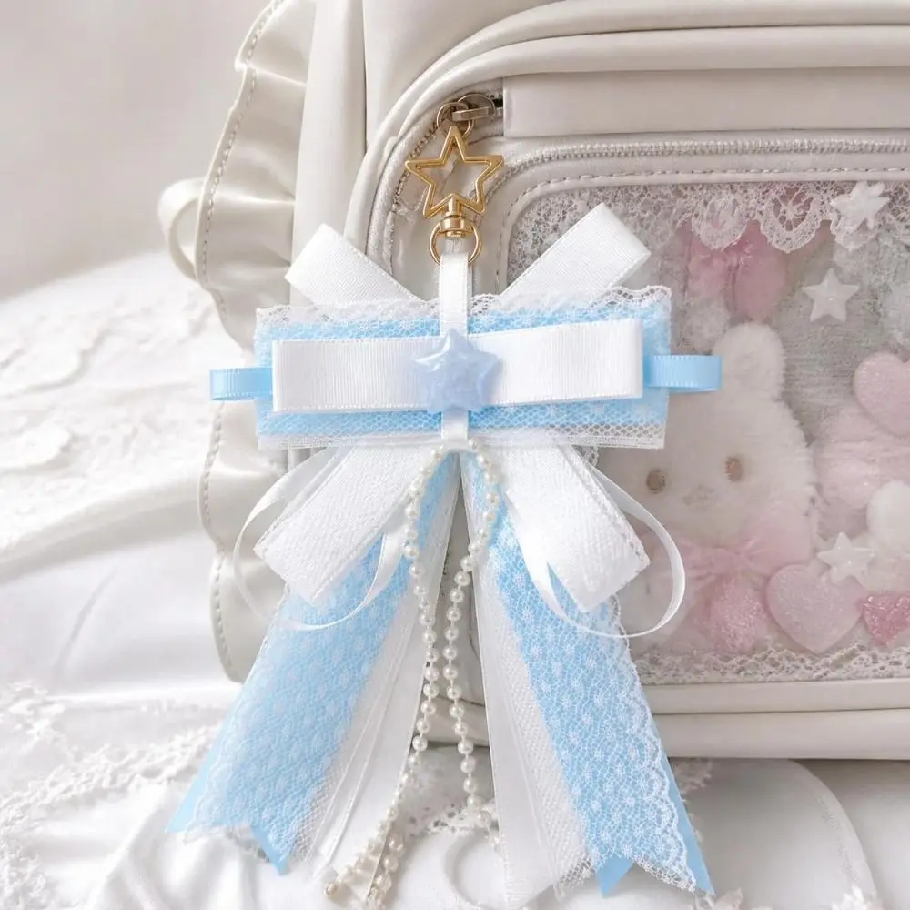 Star Lolita Polka Dot Lace Bow Pendant Imitation Pearl Handmade Jewelry Itabag Keychain Charm Long Streamers Itabag Decoration