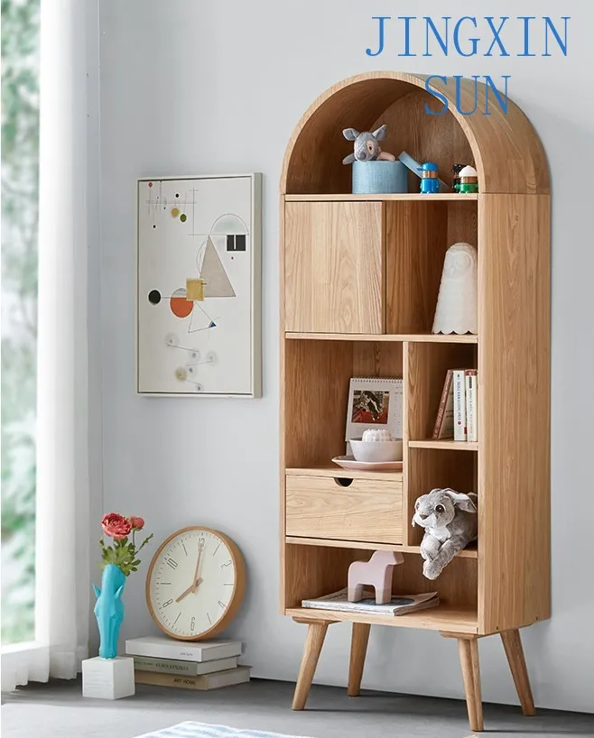 Study Standard Size Vintage Bookshelf Modern Design Corner Wooden Bookshelf with Solid Legs