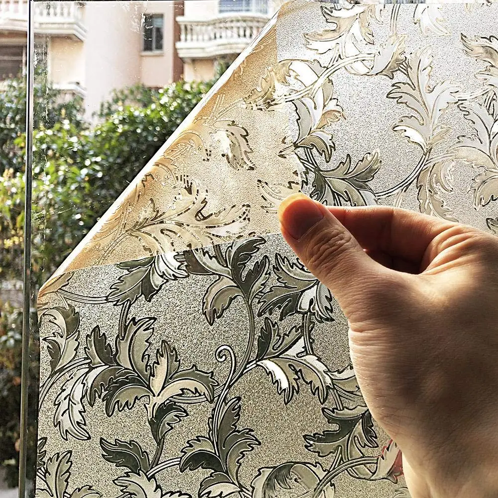 Elektrostatische Fensterfolie, Vinyl, brauner Blatt-Stil, Sichtschutz, Heimbüro-Dekoration, Milchglas-Aufkleber