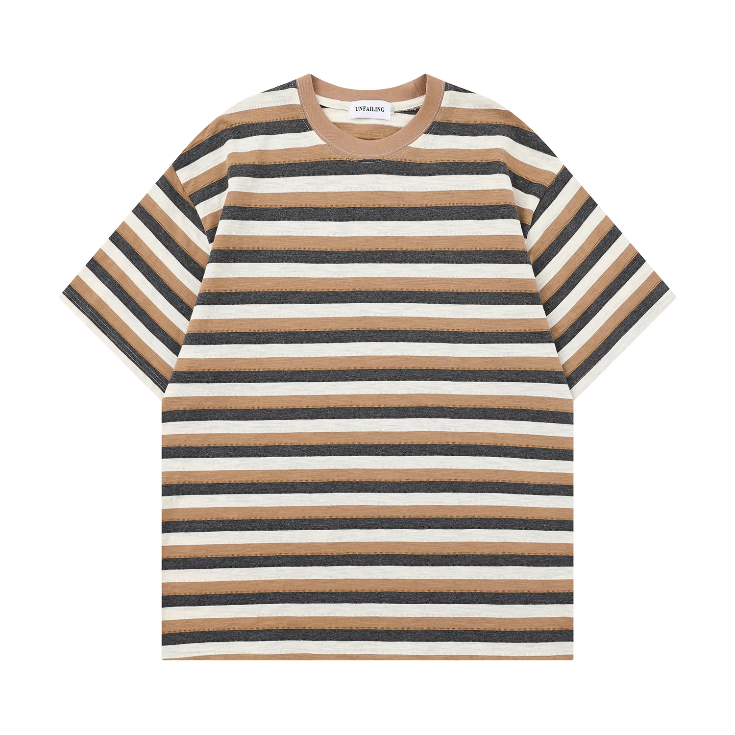 Herren Kurzarm-T-Shirts Gestreiftes Lässiges Rundhals-Basic-Shirt Farbblock Stretch Sommer Strand T-Shirts Harajuku Übergroßes T-Shirt – Detail 11