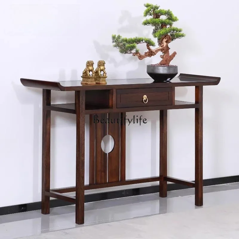 

ld14 New Chinese-style entrance table solid wood against the wall entrance table strip case ebony wood warped head case