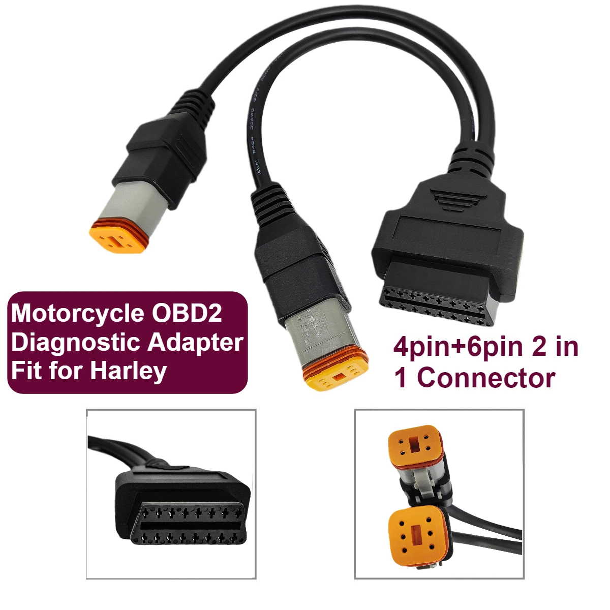 Motorcycle OBD2 Diagnostic Adapter fit for Harley, 4pin+6pin 2 in 1 Connector