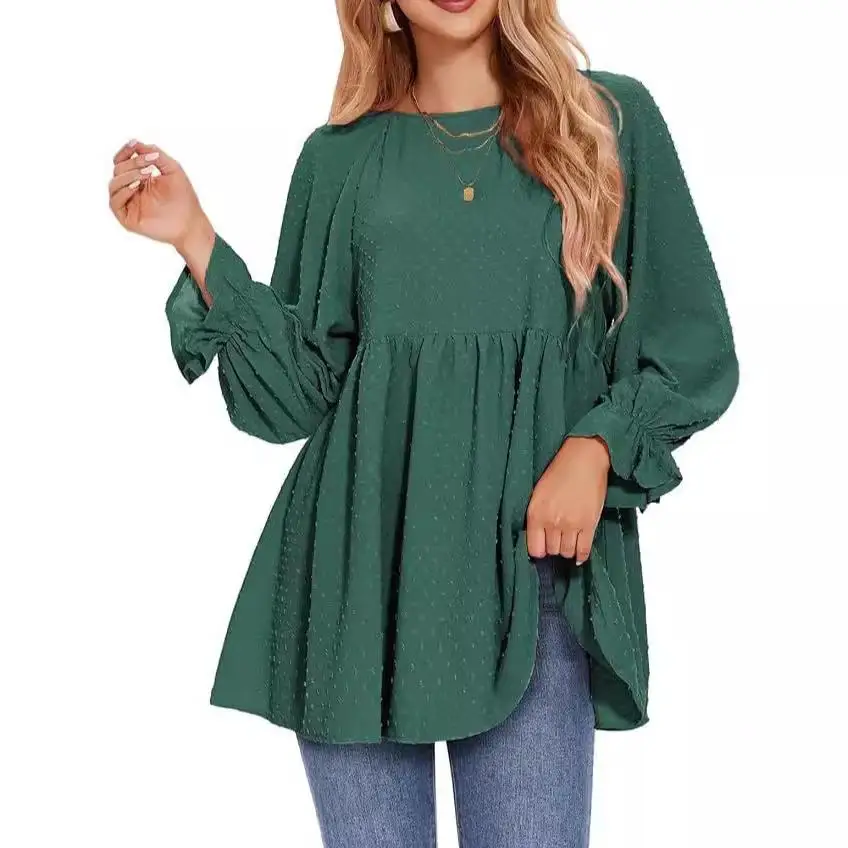 

Женская формальная ткань с рюшами Long Sve Princ Sle свободного кроя из полиэстера, не тонущая, обычная, тонкая