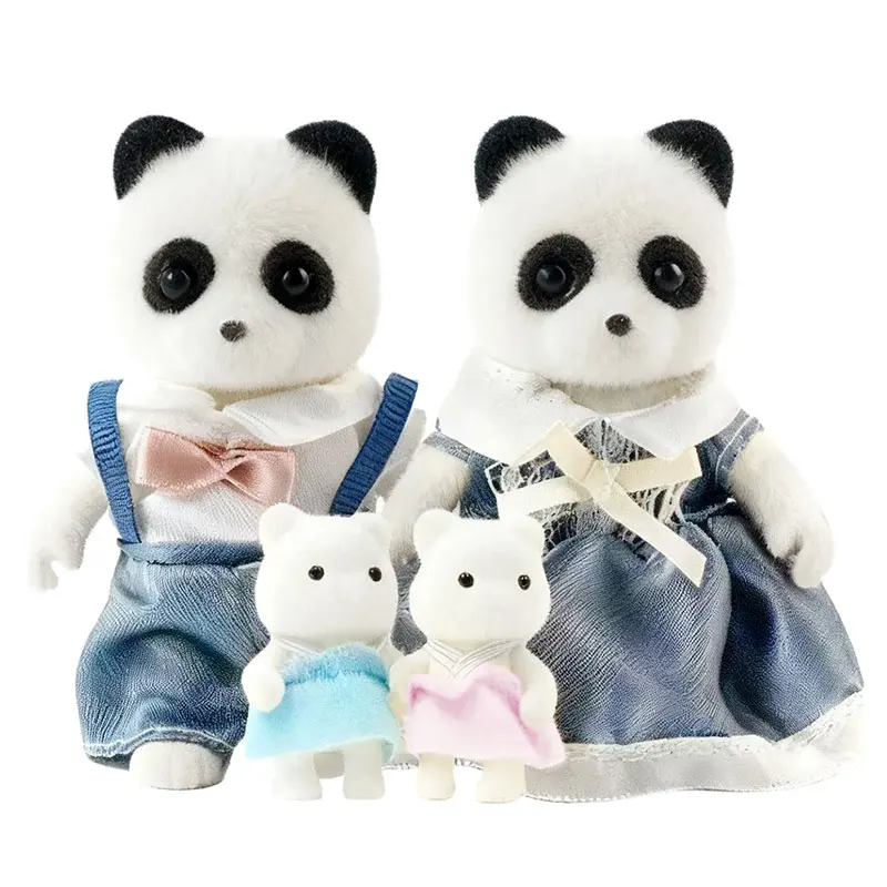 Miniature Dollhouse 4pcs Family Panda Dolls Pretend Play Figures Mini Dolls with Removable Clothes Doll Joints Can Twist