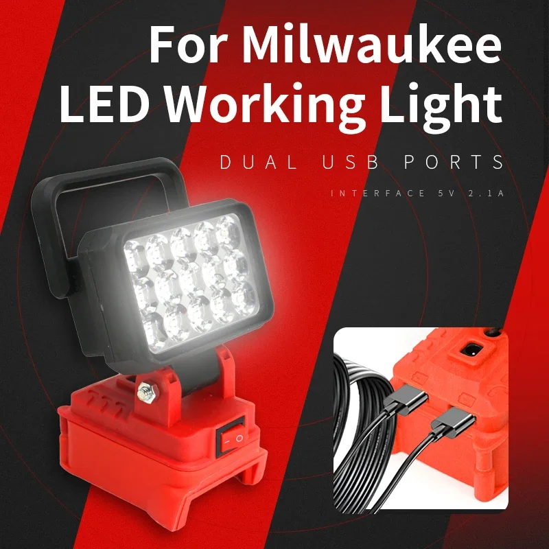 

Led Light Fit Milwaukee Battery M18 Portable Spotlight Cordless Outdoor Work Fishing Handheld Emergency Tool Light No Batter