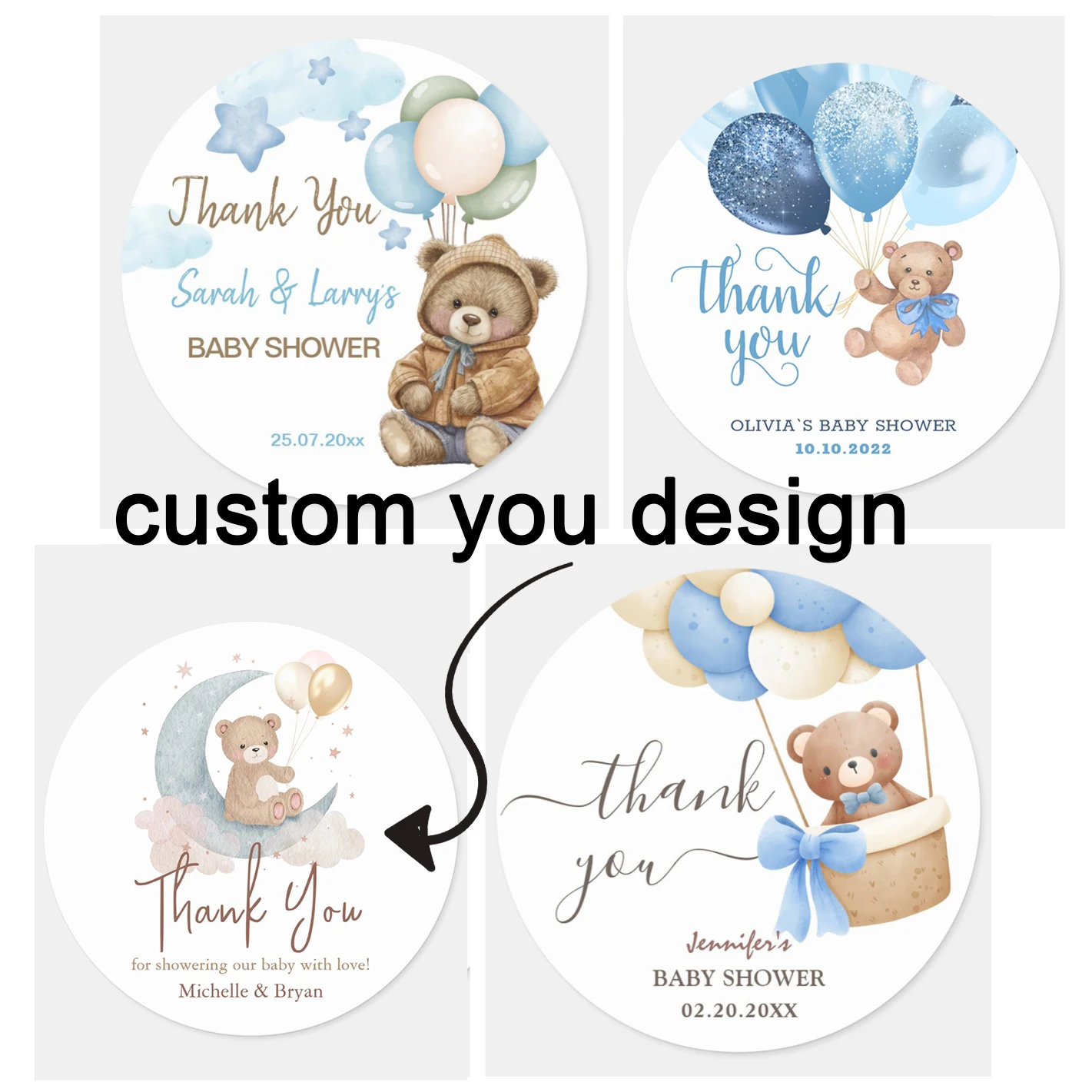 96 قطعة من ملصقات المقاومة للماء لعيد الميلاد على شكل دمية دب زرقاء مخصصة، ملصق شعار شخصي