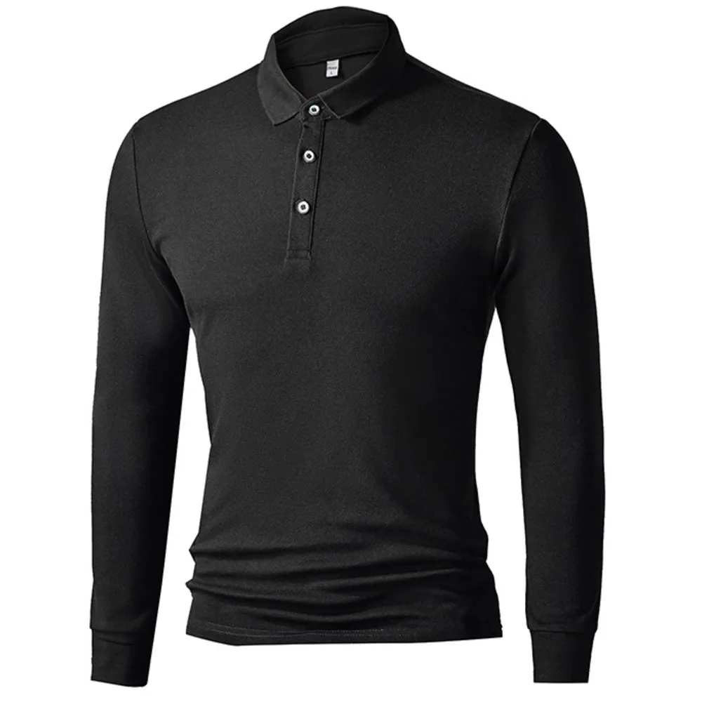 Pique Cotton Long Sleeve Polo Shirt Slim Fit Sport Style Polos S-4XL Solid Color Daily Business Multicolor Casual Top Tees Black