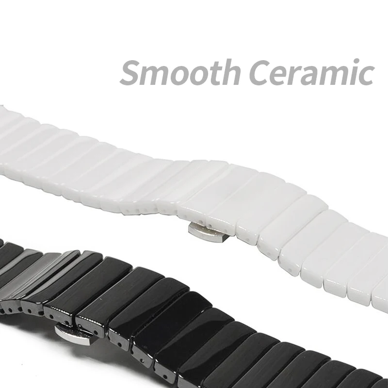 22mm Smooth Ceramic Strap for Garmin Vivoactive 4 Venu 2 Band for Samsung Galaxy Watch 3 45mm 46mm Belt Black/White Bracelet