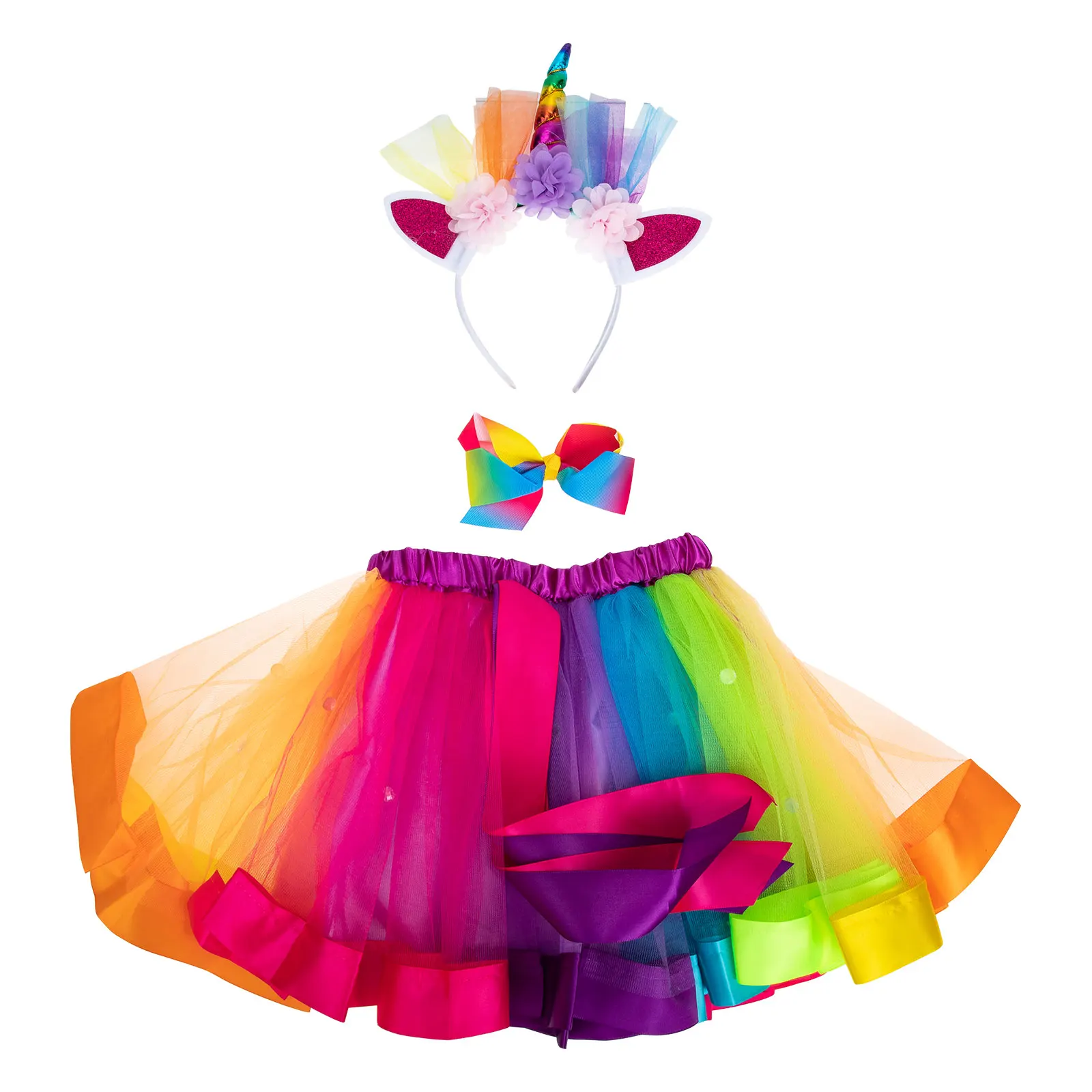 

Rainbow Tutu Set Girls Unicorn Headdress Dress up Costume Kids Clothes Headb Decorative Non Fade Durable Plastic
