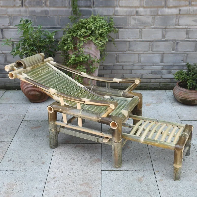 Bamboo chair recliner for home use, folding chair balcony, happy chair traditional old style