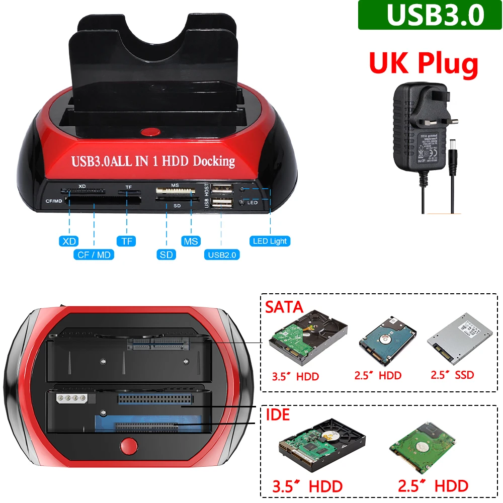 Dockingstation voor harde schijf 2,5 3,5 inch SATA IDE HDD SSD-lezer Dubbele slots USB Externe schijf Box Behuizing behuizing hd externo