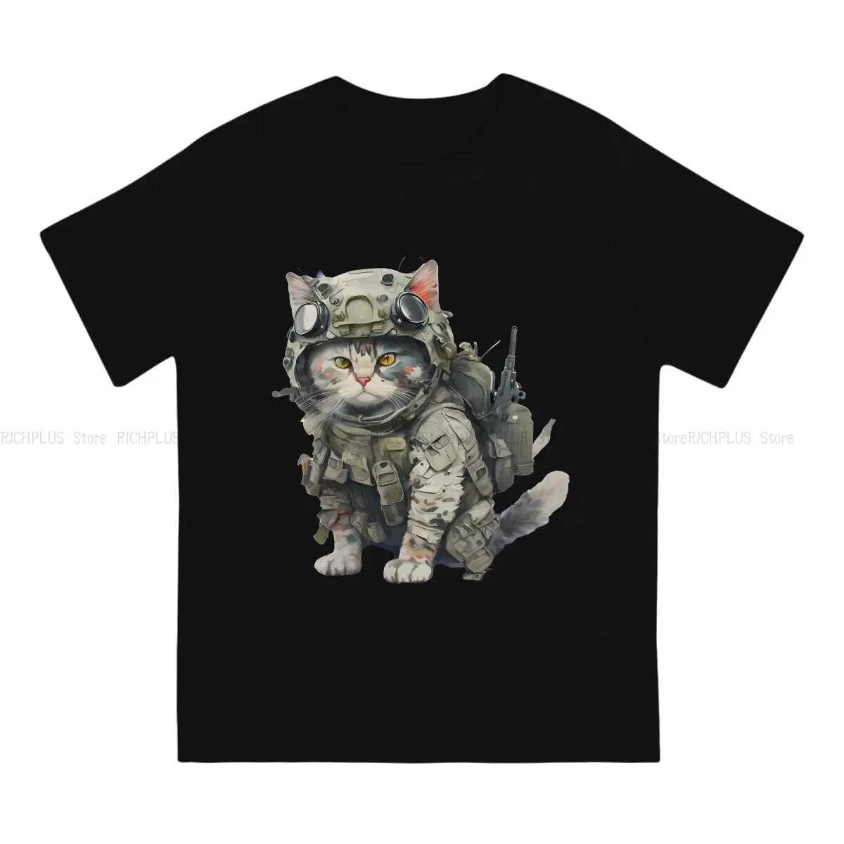 Cat in Military Gear TShirt For Male Cat Ukrainian Soldier Animal Clothing Style Polyester T Shirt Comfortable