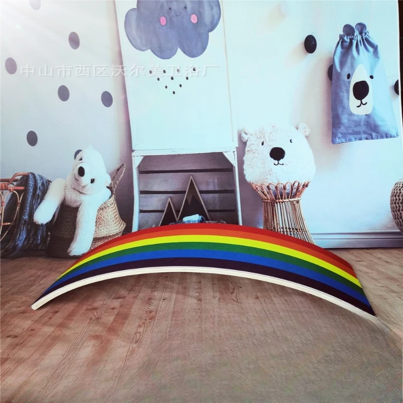 Rainbow color balance board Wooden Pilates rainbow board Adult yoga studio special board