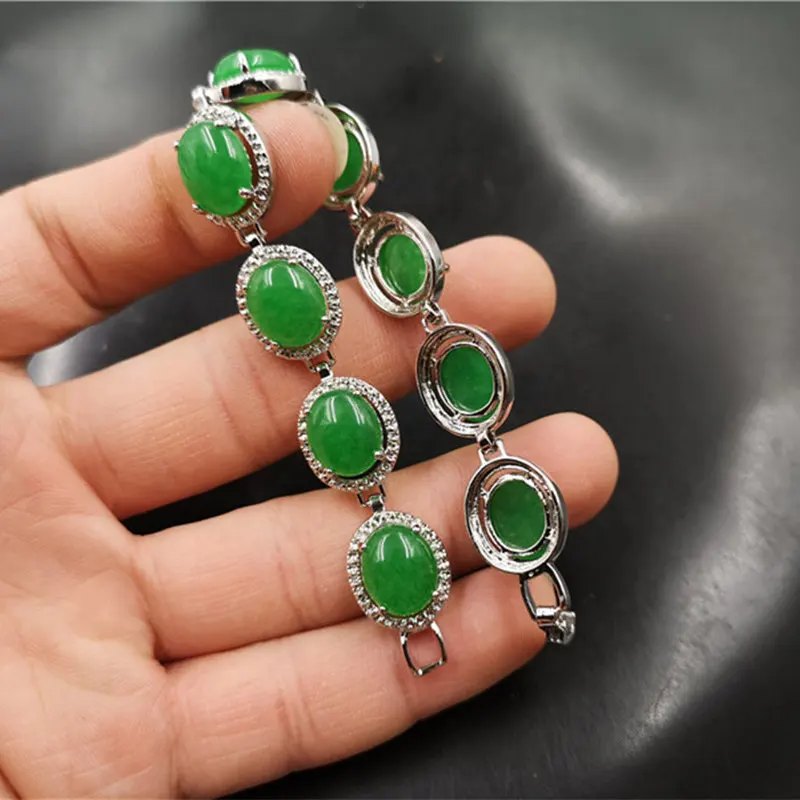 Vacuum Plating Inlaid Malay Women's Emerald Green Jade Bracelet