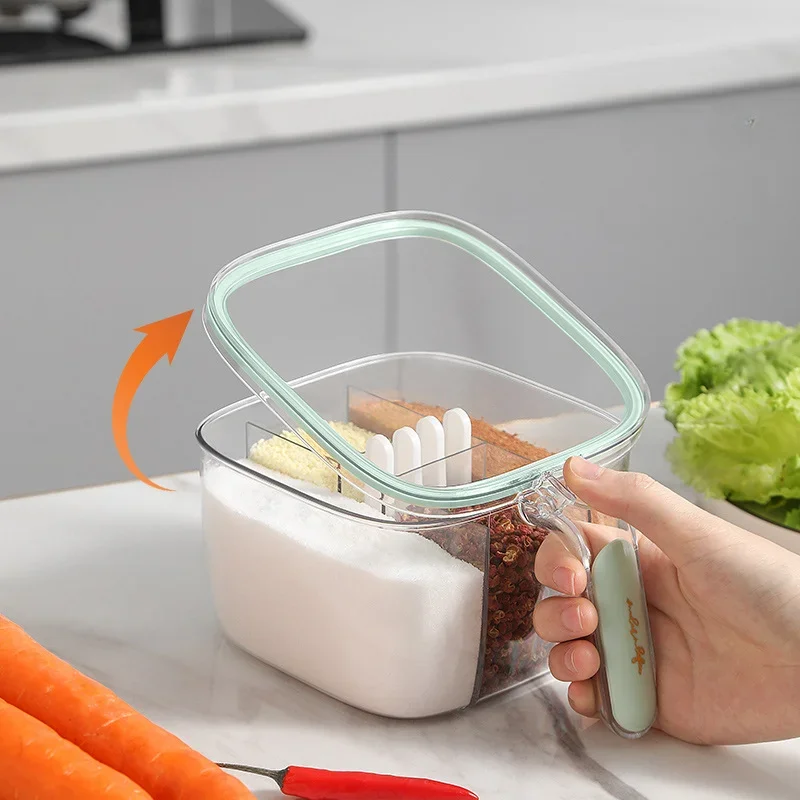 Clear Seasoning Box Set of 4 Crystal Seasoning Storage Container with Spoon Clear Seasoning Rack Spice Pots for Pepper Spice