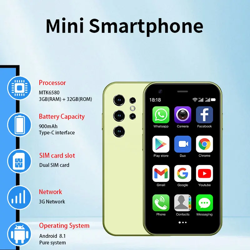 شاشة Soyes Mini-24 مقاس 3 بوصات، هاتف ذكي يعمل بنظام Android وذاكرة وصول عشوائي 3 جيجابايت وذاكرة قراءة فقط 32 جيجابايت وبطاقة SIM مزدوجة، هاتف صغير، هدية للأطفال والطلاب