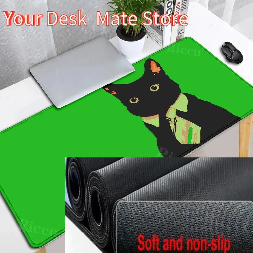 Alfombrilla de ratón grande antideslizante con bonito gatito negro para Gamer, accesorios para juegos, alfombrilla de escritorio para ordenador, teclado de ordenador portátil, alfombrilla de ratón de goma Kawaii