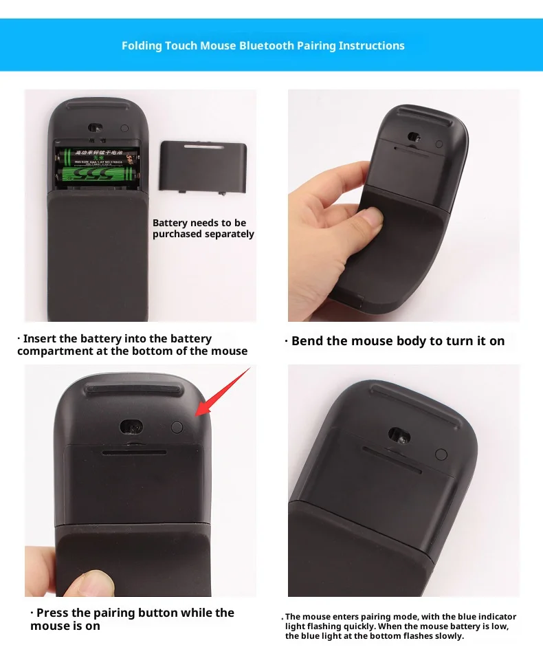 ماوس بلوتوث أصلي قابل للطي يعمل باللمس الصامت لأجهزة Apple Microsoft Surface مريح Mause PC iPad ثلاثية الأبعاد ماوس ليزر ماوس لاسلكي