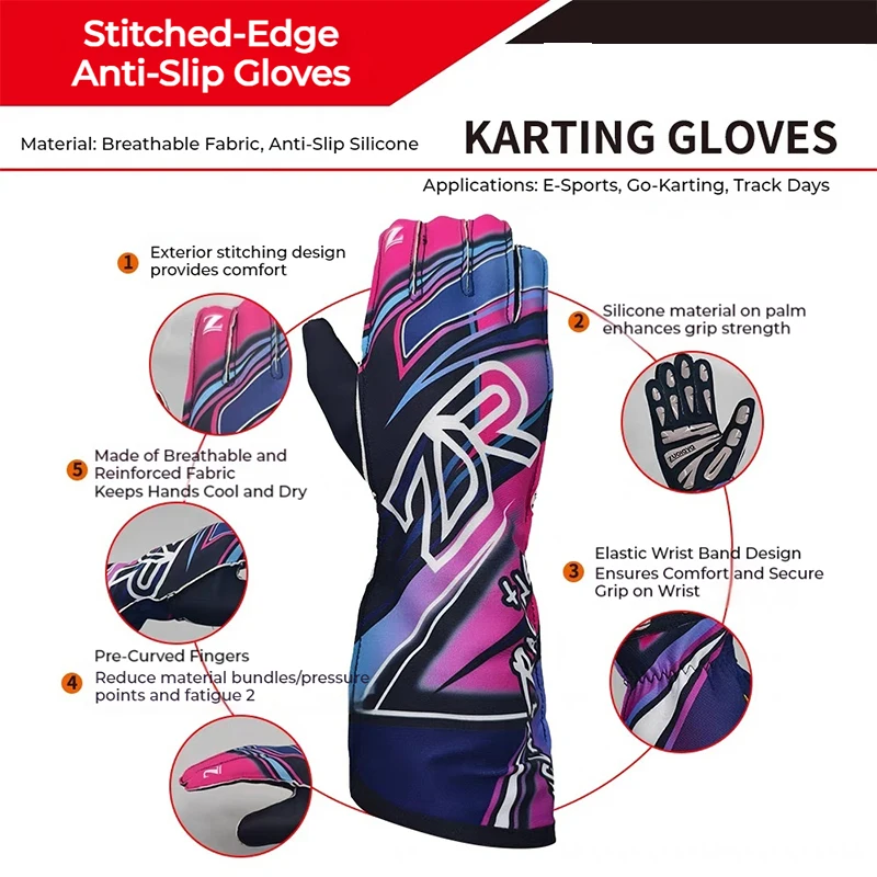 Racing Kart Gloves Long Outer Seam Non-Slip Light Thin Full Palm Silicone Wear-Resistant Customizable Pattern Car Racing Gloves