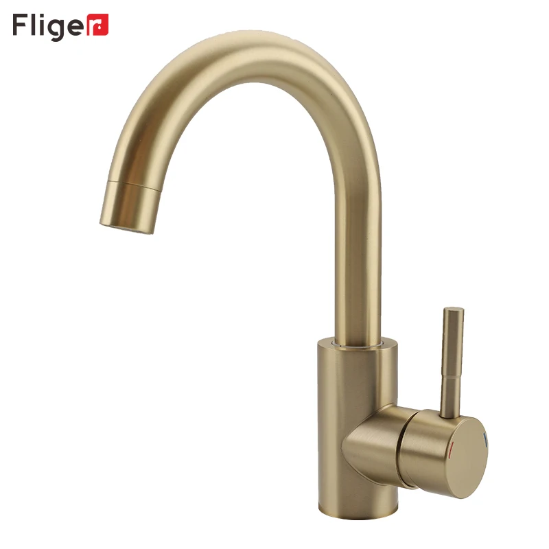 Fliger Gold Basin Faucet Stainless Steel Bathroom Faucet 360 Rotation Sink Faucets Hot Cold Water Sink Mixer Tap Crane