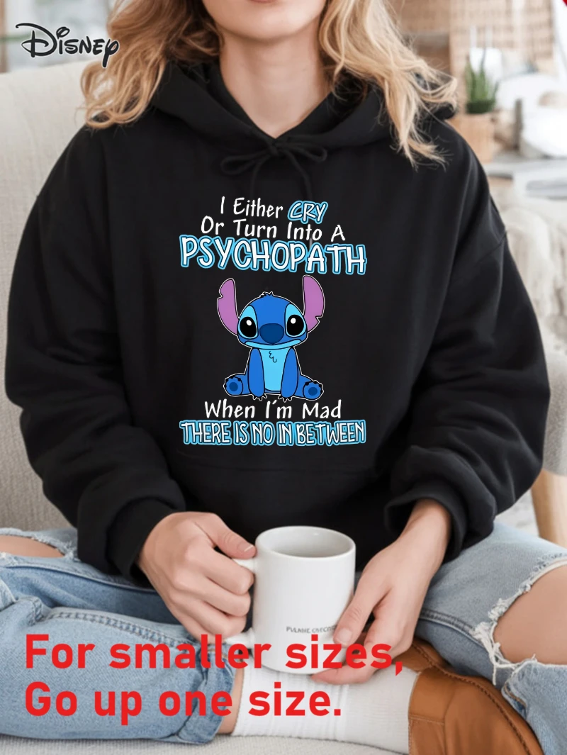 Potdemiel Stitch Sweat à capuche en coton pour femme avec je crois transformez dans un PSYCHOPATH quand je suis fou imprimé, confortable et respirant